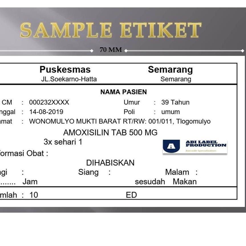 

[KODE PRODUK PJJM09593] JASA Cetak Label Etiket Obat 70x40 - 70 x 40 Semarang