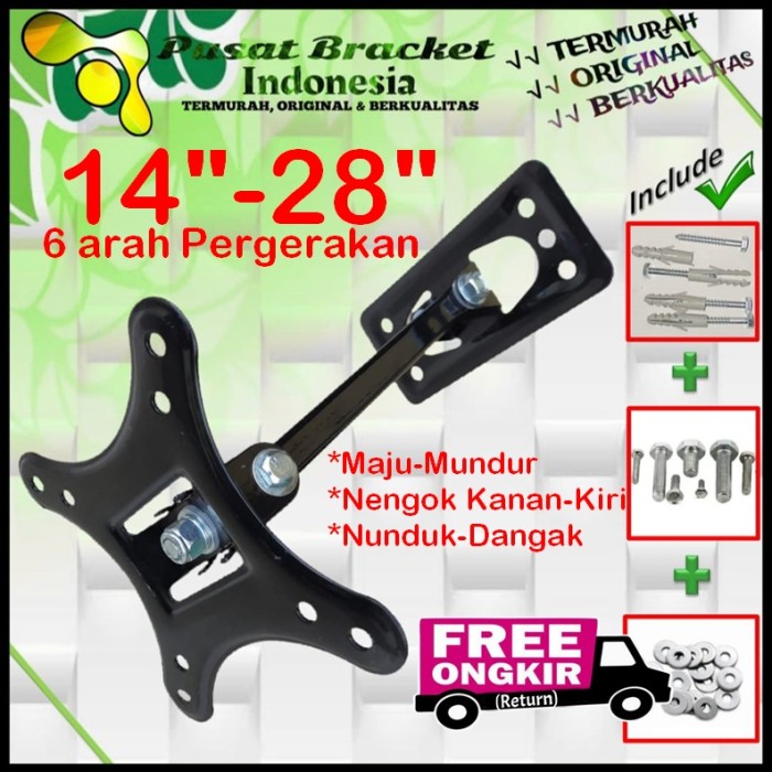 Bracket Tv 14 Monitor Lengan 14&quot; s/d 28&quot; 6arah Fleksible PBI.SWKNM-007