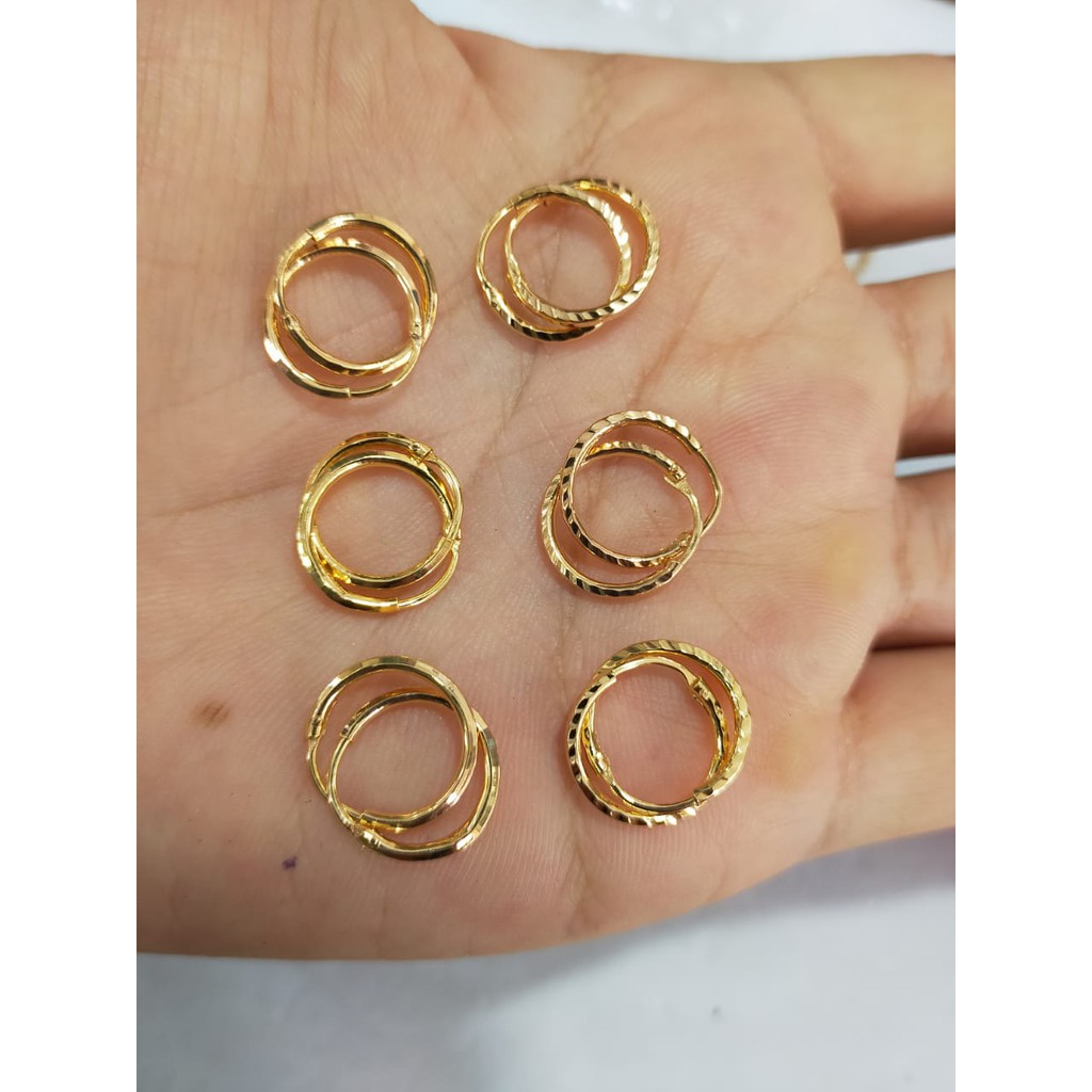 Anting Gipsi ukir/polos, perak 925, sepuh emas kuning