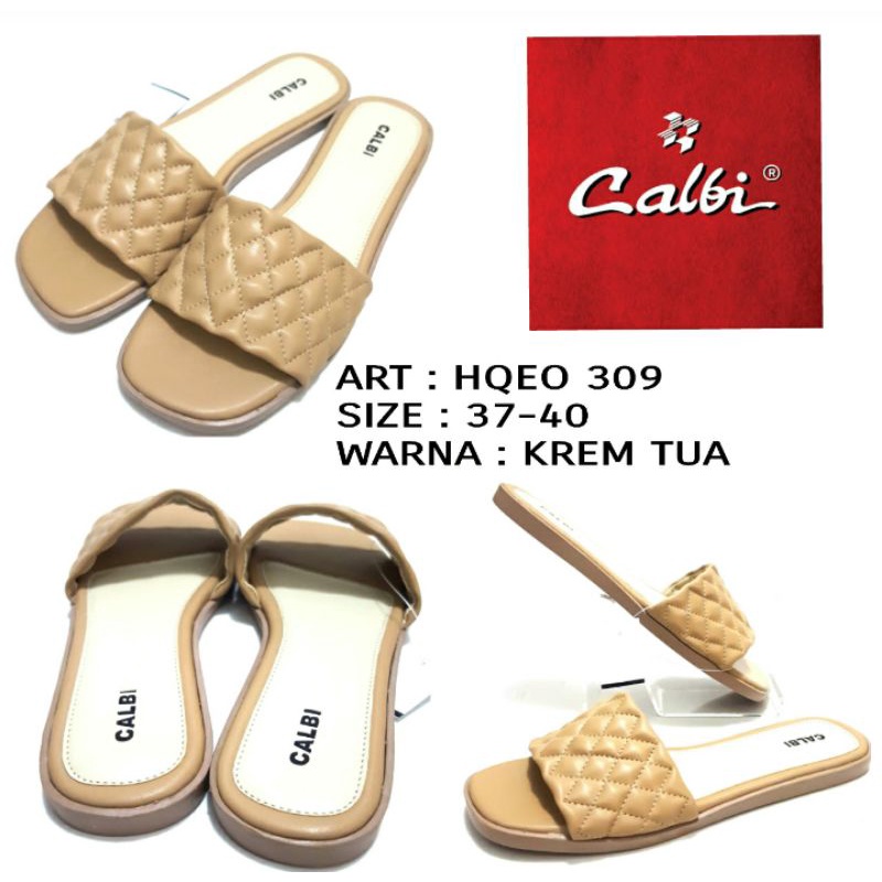 SANDAL SLIP FLAT WANITA ORIGINAL BY CALBI HQEO 309 WARNA KREM SIZE 36-40 TERBARU DAN TERMURAH