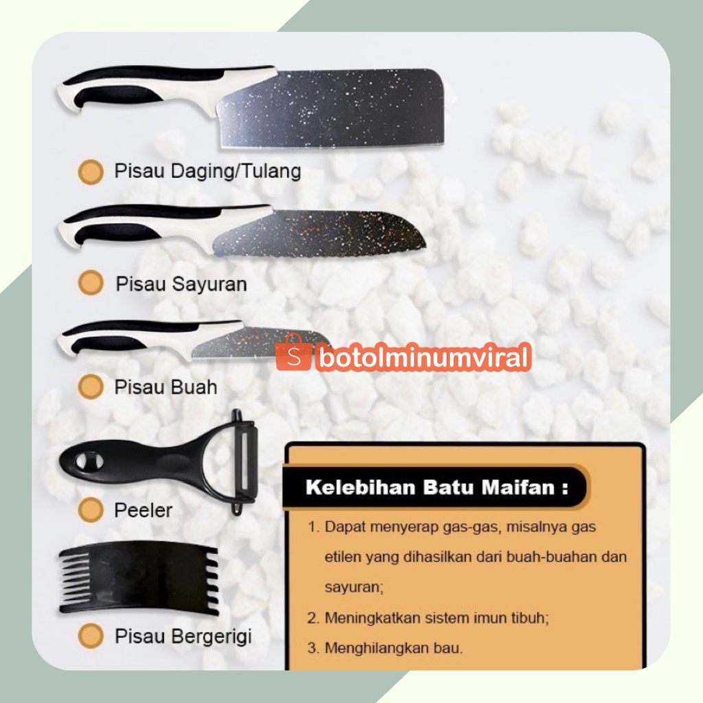 SET PISAU DAPUR ISI 5PC PISAU SET BATU MAIFAN 5in1 pisau dapur peeler Pisau