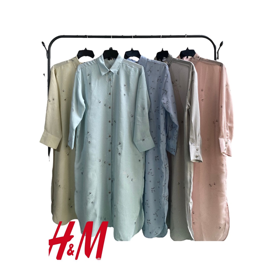 H*M LONG TUNIC | LONG TUNIK MOTIF | DRESS WANITA MOTIF | TUNIK ATASAN MUSLIM BRANDED ORIGINAL HM