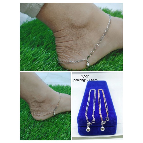 GELANG KAKI RANTAI JEDAR 2LAYER KOMBI MINI PAPERCLIP +1BEL /GELANG KAKI PERAK ASLI SILVER 925 LAPIS EMAS / GELANG KAKI FASHION WANITA TERBARU