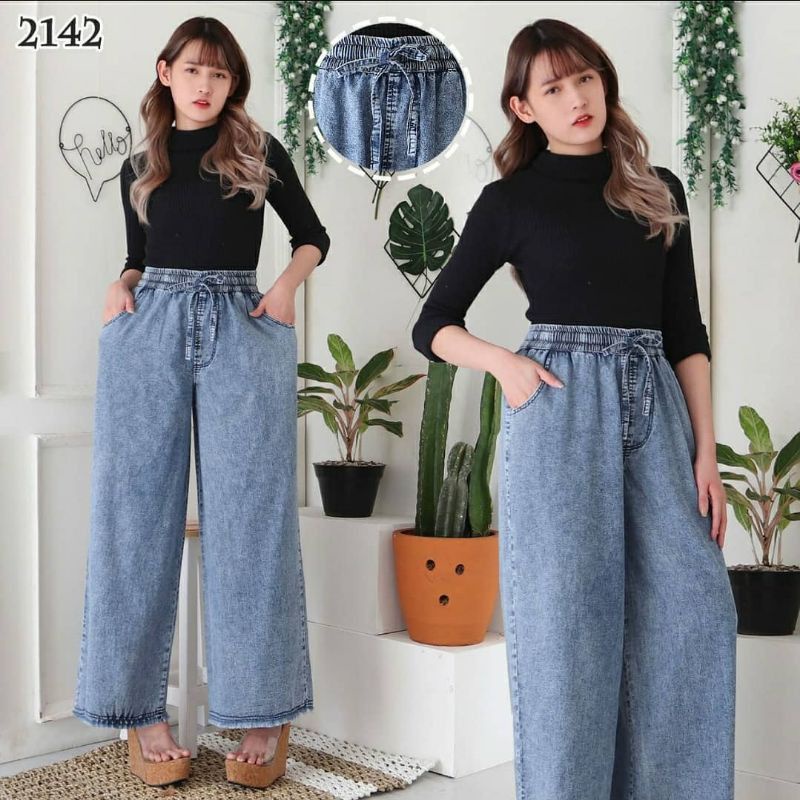 CELANA KULOT JEANS HIGHWAIST PREMIUM//KULOT RAWIS SNOW KULOT PINGGANG FULL KARET