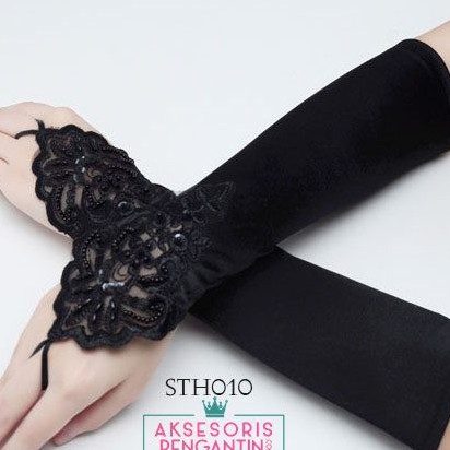 [READY COD] WEDDING GLOVES AKSESORIS PENGANTIN SARUNG TANGAN WANITA HITAM STH010