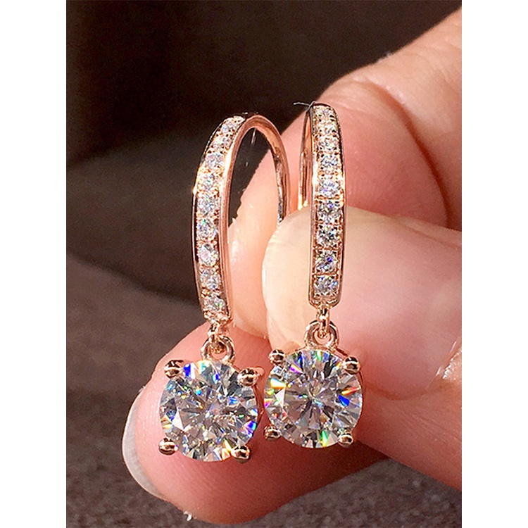 Anting Drop Liontin Cubic Zirconia Bentuk Bulat Warna Rose Gold Untuk Pengantin Wanita