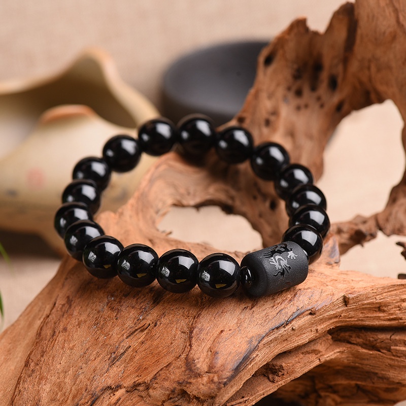 [Women &amp; Men Natural Dragon Phoenix Obsidian Beads Bracelet] [Stress Relief Healing Chakra Yoga Lucky Bracelet] [Jewellery Accessories Gifts]