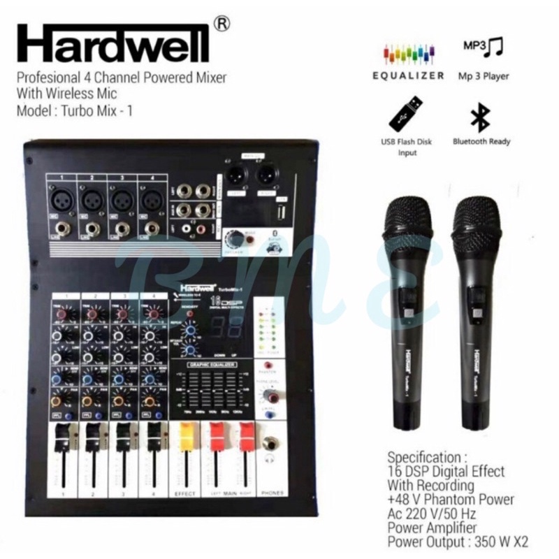 POWER MIXER 4CHANNEL HARDWELL TURBOMIX 1 ORIGINAL INCLUDE 2 MIC HANDLE