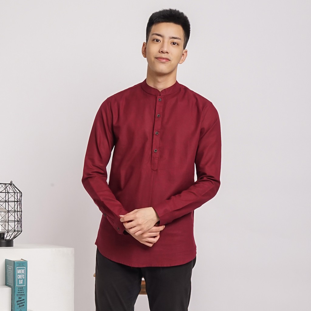 Sanvanina E-1411F Kemeja Lengan Panjang Shanghai Pria Long Koko Basic Maroon