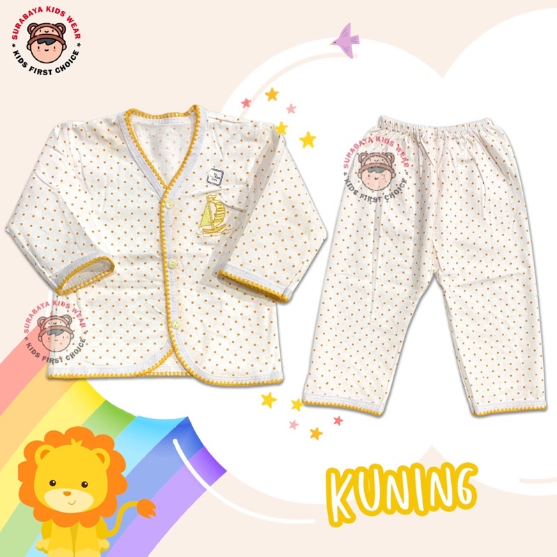 Baju Tidur Anak Lengan Panjang Kancing Motif Bintik Bordir / Piyama Anak