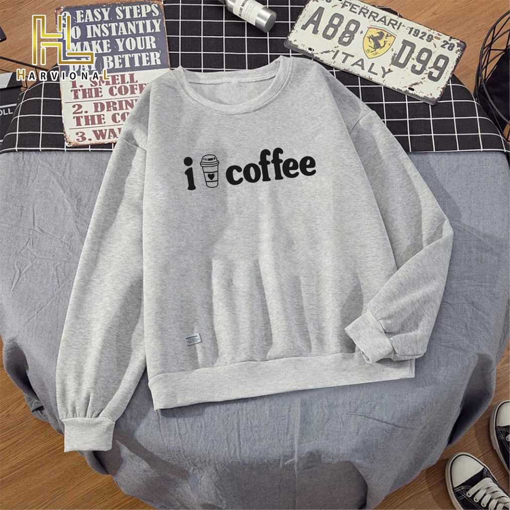 Parisdivarious Sweater Hoodie Sweatshirt Crewneck I Love Cofee Bahan Fleece Size S - XXL (Pria &amp; Wanita)