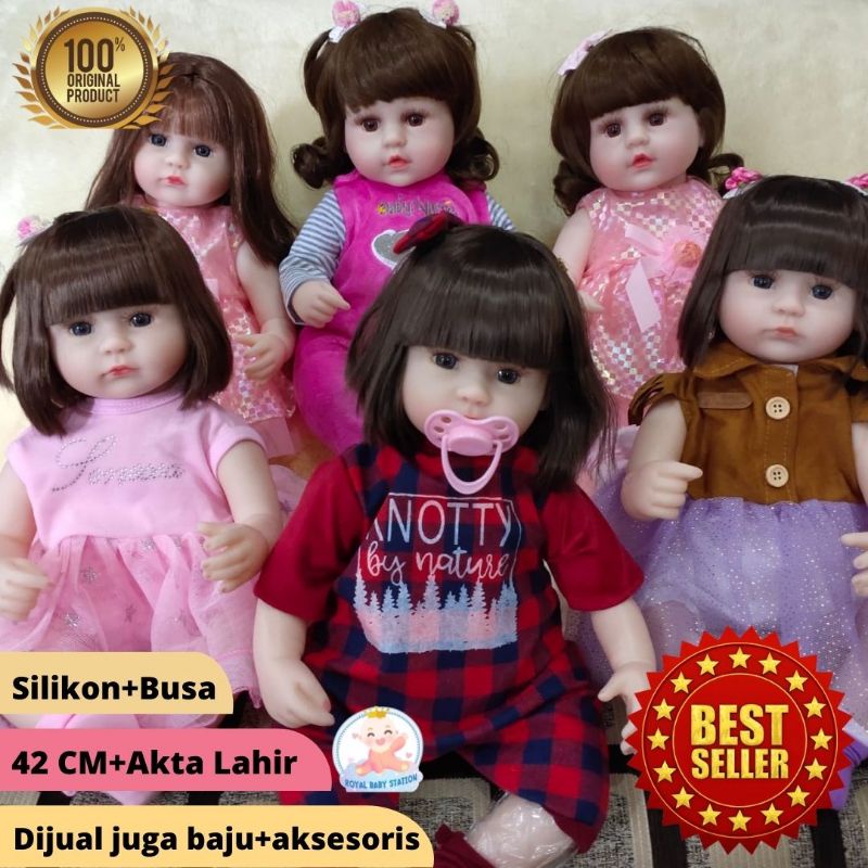 TERMURAH! Boneka Reborn Bayi Silikon mirip Asli Dengan Akta Lahir Cantik Mewah 42 cm 18 Inch