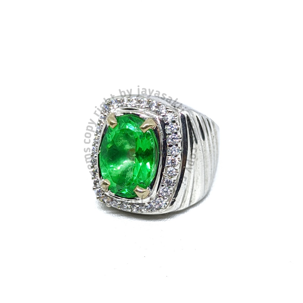 Natural Batu Permata Green Topaz Ring Alpaka German HQ GT01