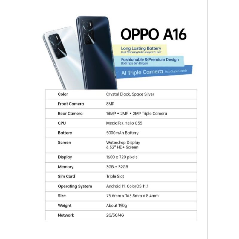 OPPO A16 3/32GB & 4/64GB GARANSI RESMI OPPO-1