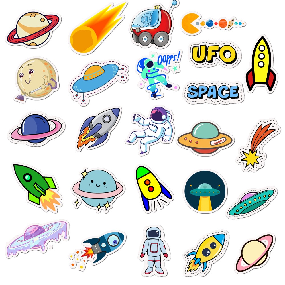 50Pcs/set Painted Cartoon Celestial Planet Waterproof DIY Stickers For Laptop Moto Skateboard Luggage Notebook Decor