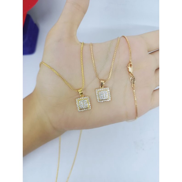 KALUNG PERAK 925 ASLI LAPIS EMAS/KALUNG ITALI SANTA+LIONTIN KOTAK MATA PUTIH/KALUNG ASLI SILVER/KALUNG FASHION WANITA