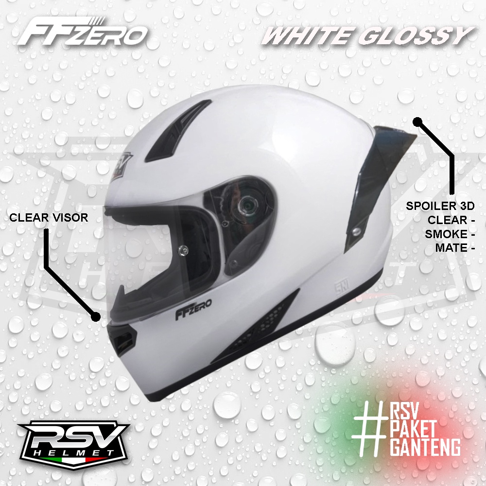 Helm Full Face - RSV FFZERO WHITE GLOSSY - Paket Ganteng - RSV Helmet