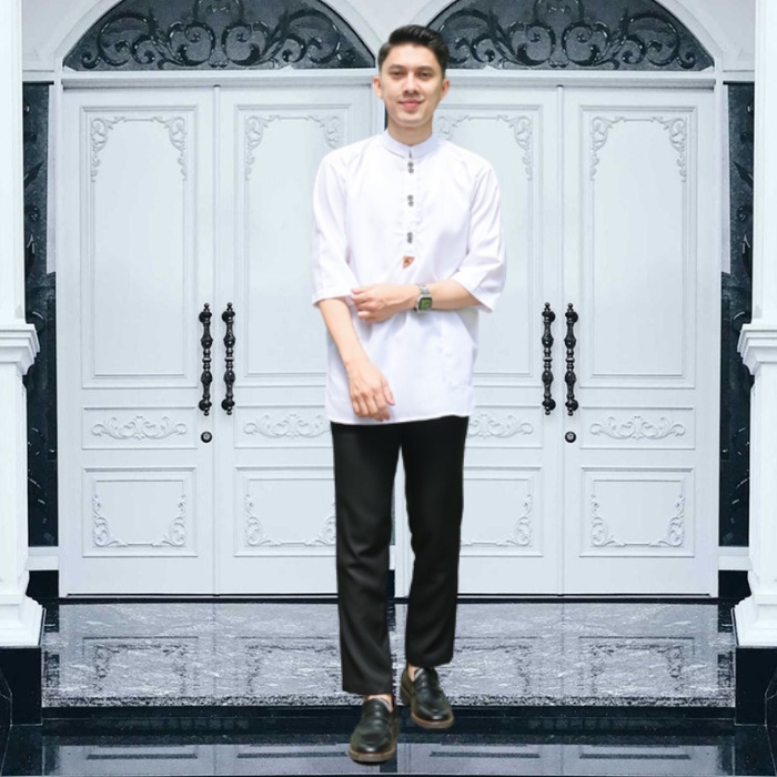 KOKO DEWASA AL LUTFI LENGAN 3/4 BAHAN KATUN KOKO PRIA DEWASA BAJU KOKO MUSLIM PRIA PUTIH BERSIH