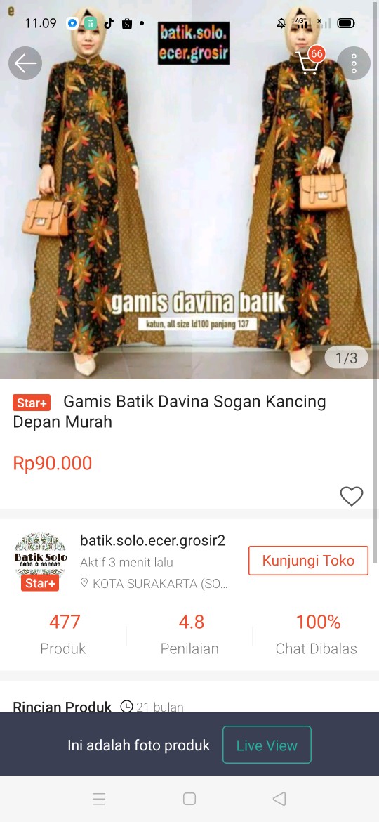 Gamis Batik Davina Sogan Kancing Depan Murah