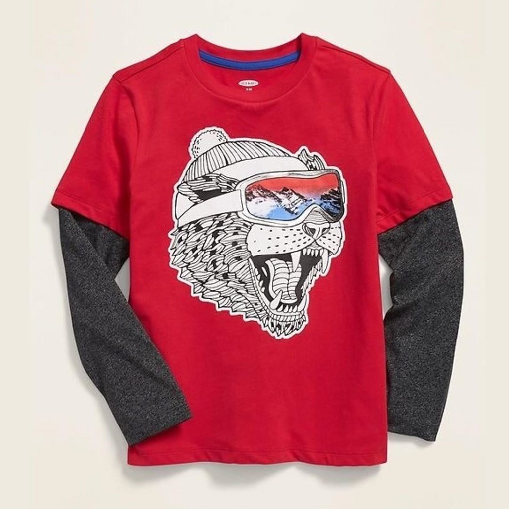Kaos Anak Lengan Panjang Merah-Abu motif rider