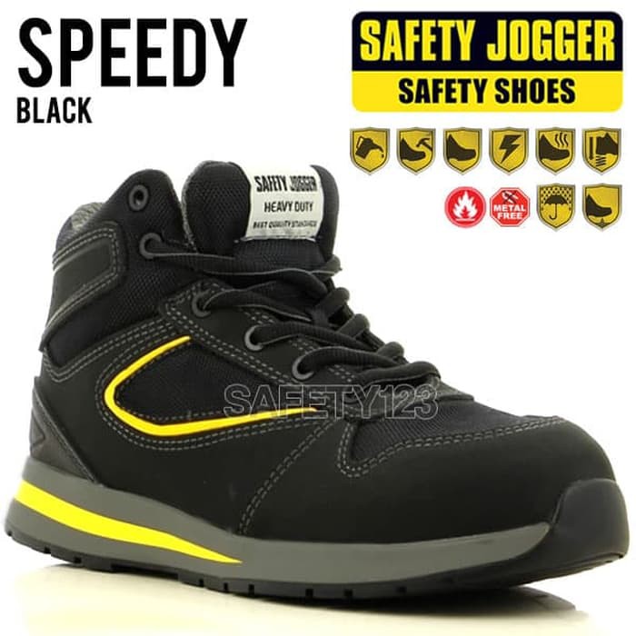TERMURAAH Jogger Speedy Sepatu Safety Shoes Metal Free Composite Heat Resistant - Black Yellow- 39 .