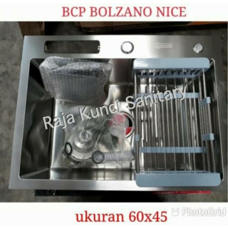 Paket Lengkap Kitchen Sink BOLZANO NICE 6045+Kran Mixer Tarik Panas/Dingin+Tempat Sabun+Stop Kran