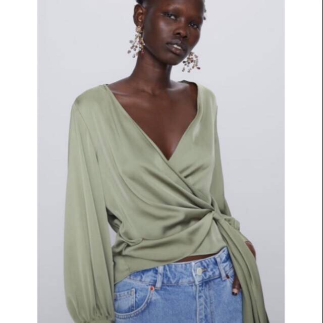 zara green satin blouse