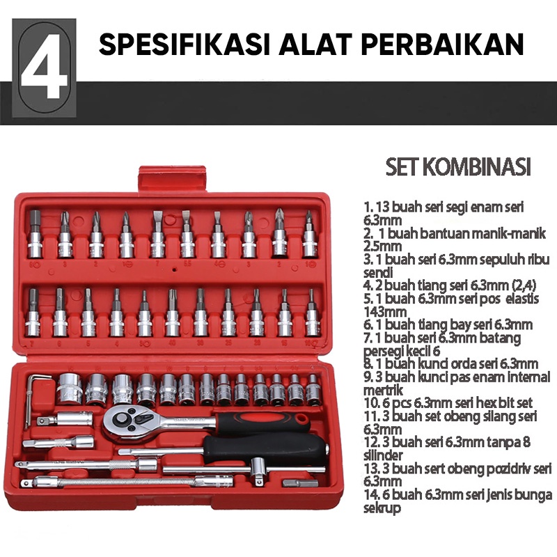 Kunci Sok Set Kunci Set Kunci Socket 1/4 inch Obeng Set Perkakas Set Kunci Pas Spanah Kunci Inggris