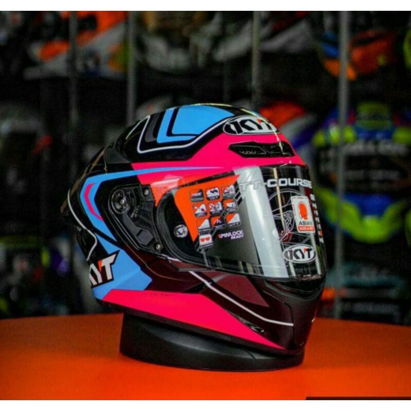 (COD)KYT TT COURSE MOTIF OVERTECH BLACK FUXIA PINK PRODUK ORIGINAL