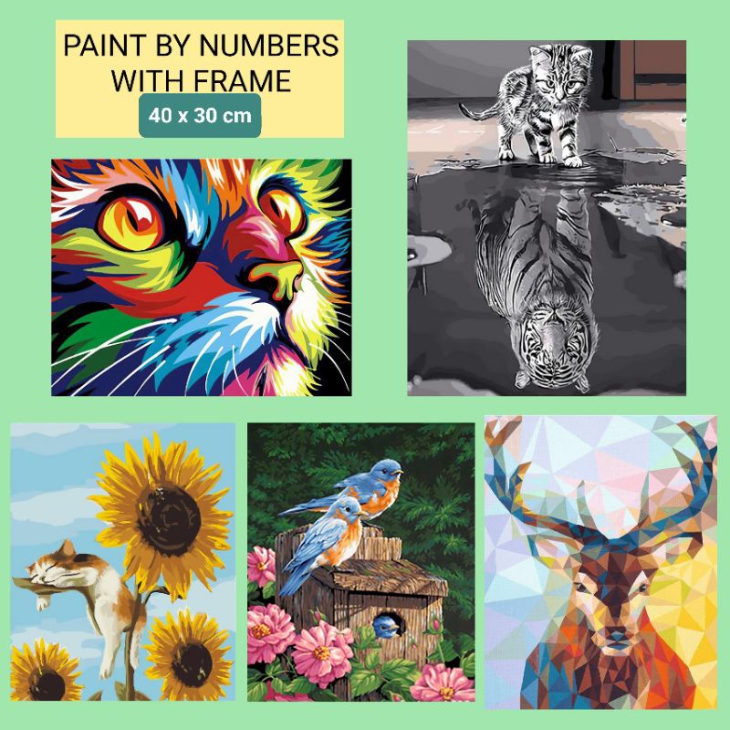 

Paint by number painting kit WITH FRAME 40x30 cm lukisan hewan animal
