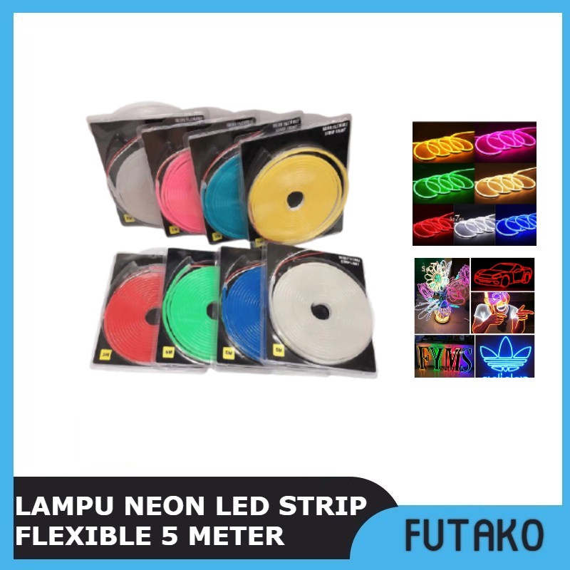 FUTAKO Lampu LED Neon Flex LED Strip Flexible 5 Meter DC 12 V IP65 WATERPROOF