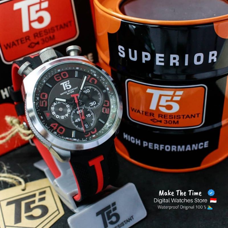 Jam Tangan Pria T5 3619 Chronograph dan Tanggal Aktif Strap Rubber Original Waterproof