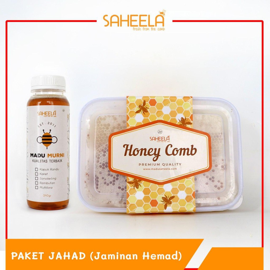 

Paket JAHAD (Sarang Madu Saheela 500gr & Madu Murni Saheela 340gr Honey Comb Original 100% Asli)