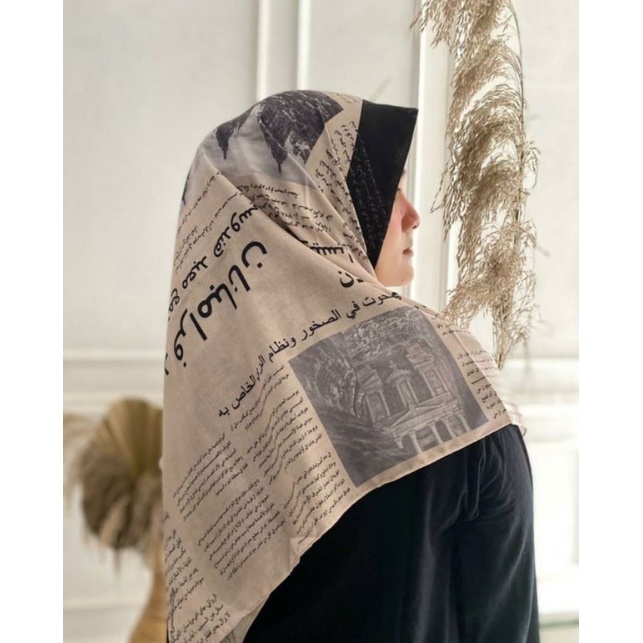 Hijab Koran Arab Kekinian Arabic Newspaper Scarf 2 in 1 ORI by Li