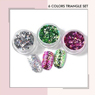 6 warna Rhombus Triangle Sequins nail set glitter nail art