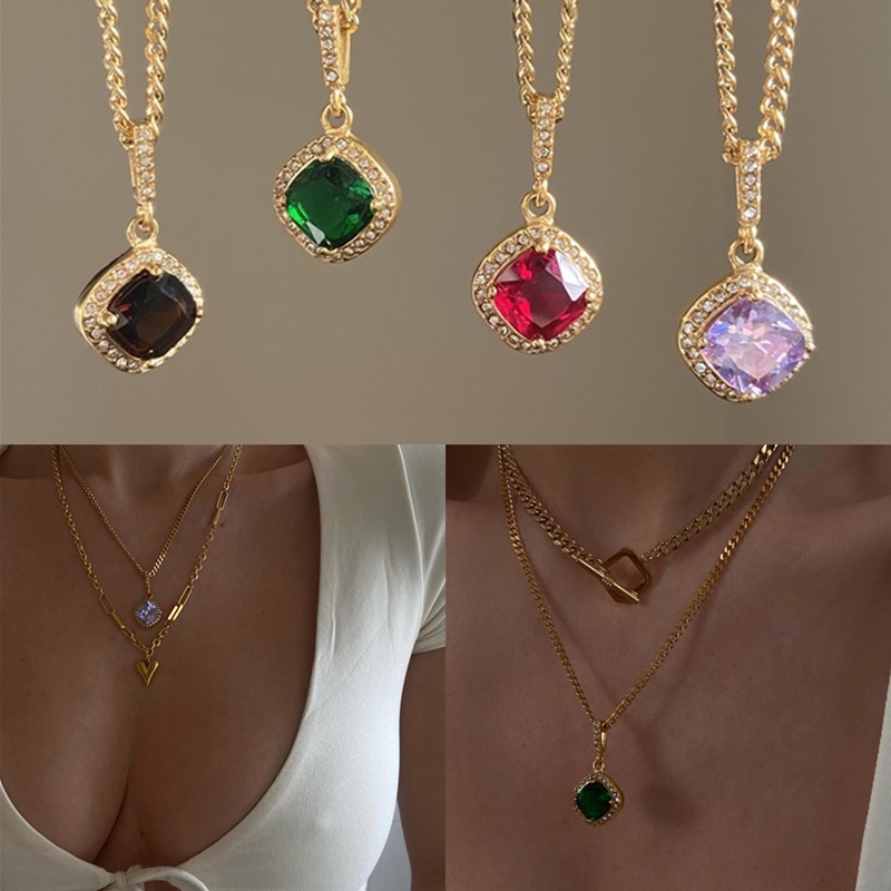 Kalung Rantai Lapis Emas 18K Dengan Liontin Kubik Zirkonia Hypoallergenic Untuk Wanita