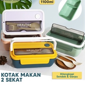 Yuji Kotak Makan Healthy 1100 ml - Lunch Box  Bekal Jerami Besar Free Sendok Garfu Tebal