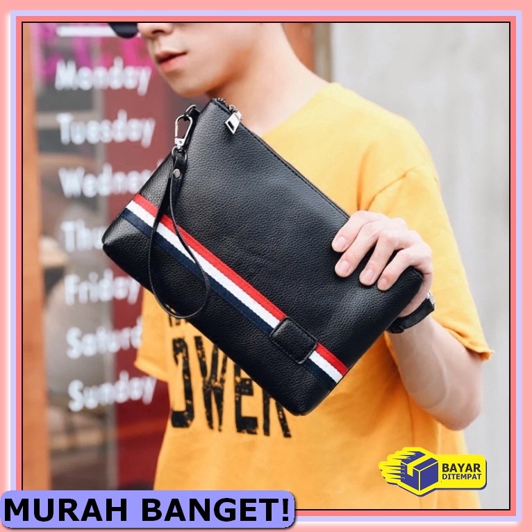 Handbag Pria / Wanita Import Branded Lv Hb82048-2 Black In857 Clu HG193 Tas Clucth Kulit Pria Hand