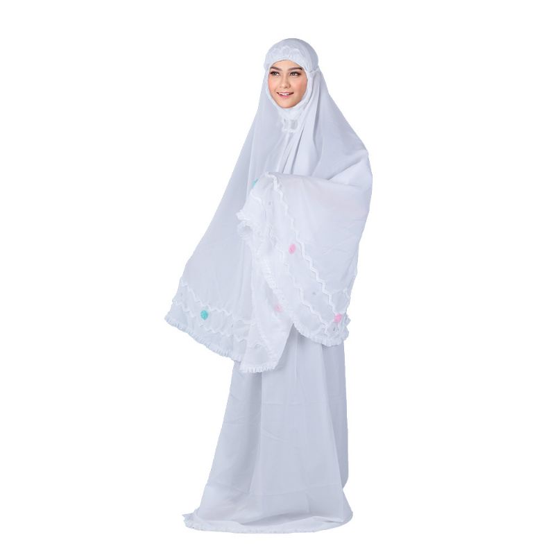 Mukena Sholat Wanita Dewasa Putih Model Terbaru Rayon Premium Cantik Adem