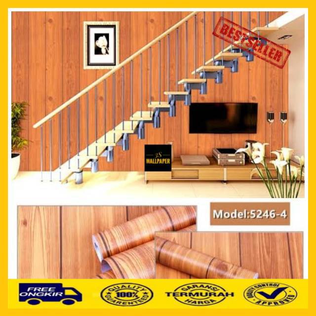 Wallpaper Dinding Kayu Wallpaper 3D Wall Sticker 3D Wood Wallpaper