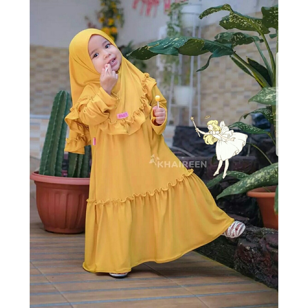 Dress Qaira + Bergo - Baju Muslim Anak Perempuan - Baju Gamis Anak Perempuan Terbaru