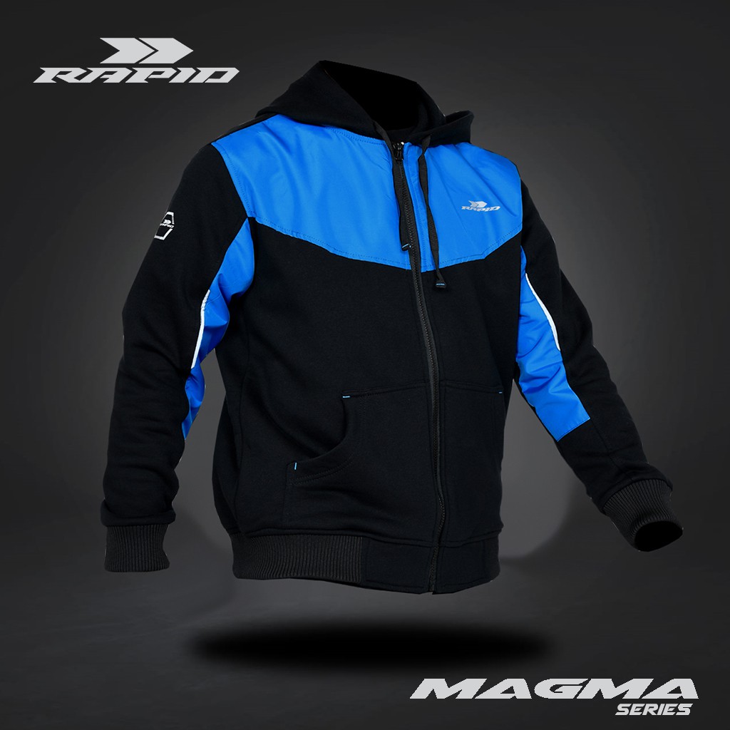 Jaket motor Hoodie pria resleting RAPID MAGMA  zipper bahan fleece katun premium tebal