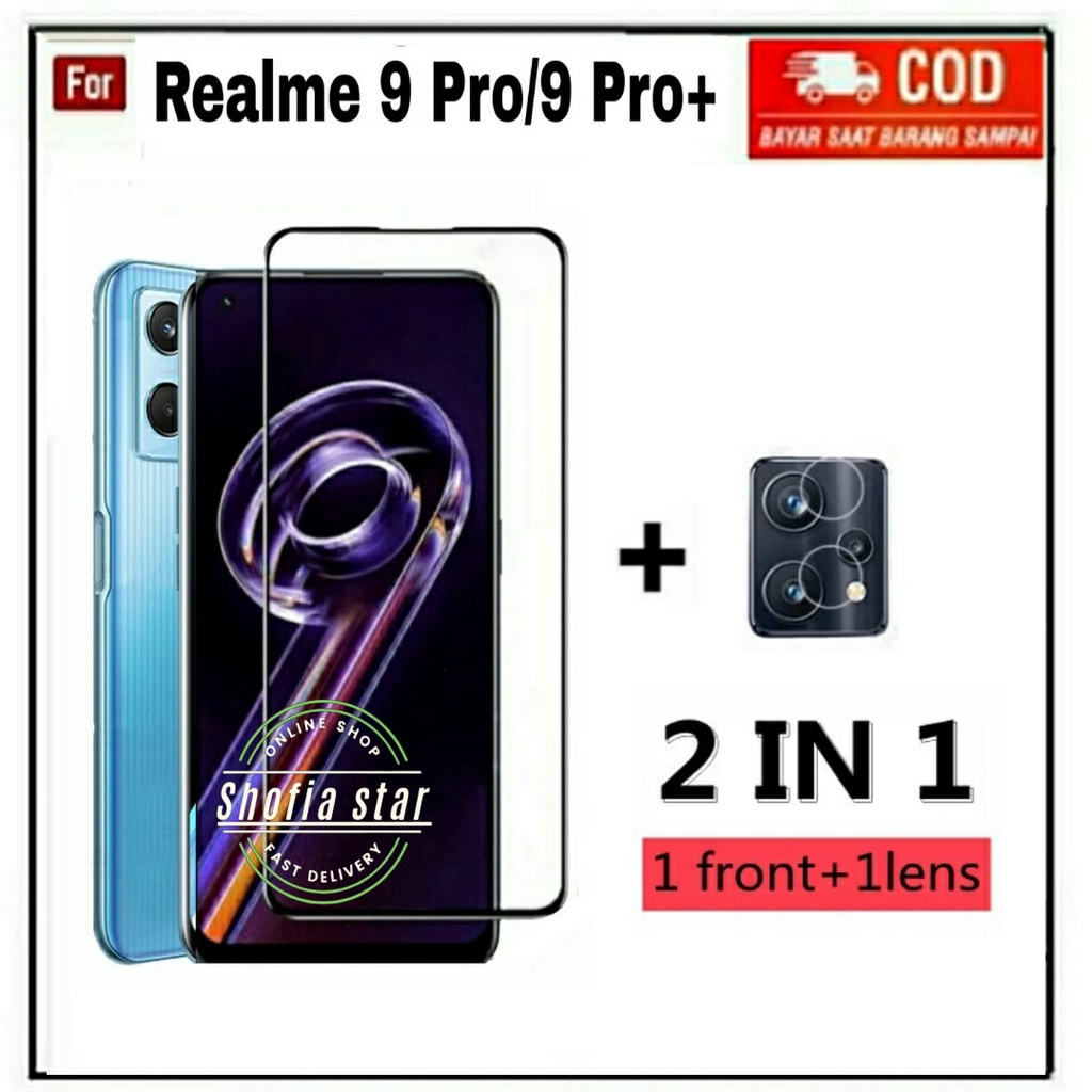 2IN1 TEMPERED GLASS REALME 9 PRO 9 PRO PLUS TG LAYAR ANTIGORES KACA FULL COVER