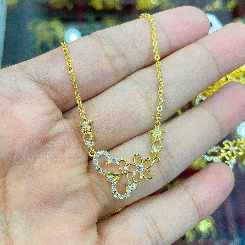 Banyak motif yaa. Kalung set anak dan dewasa emas asli kadar 700 70 16k permata diamond look lebar rantai polo holo pink love bunga kupu2 4 gram mas kuning liontin kerawang rumbai panjang tanpa permata