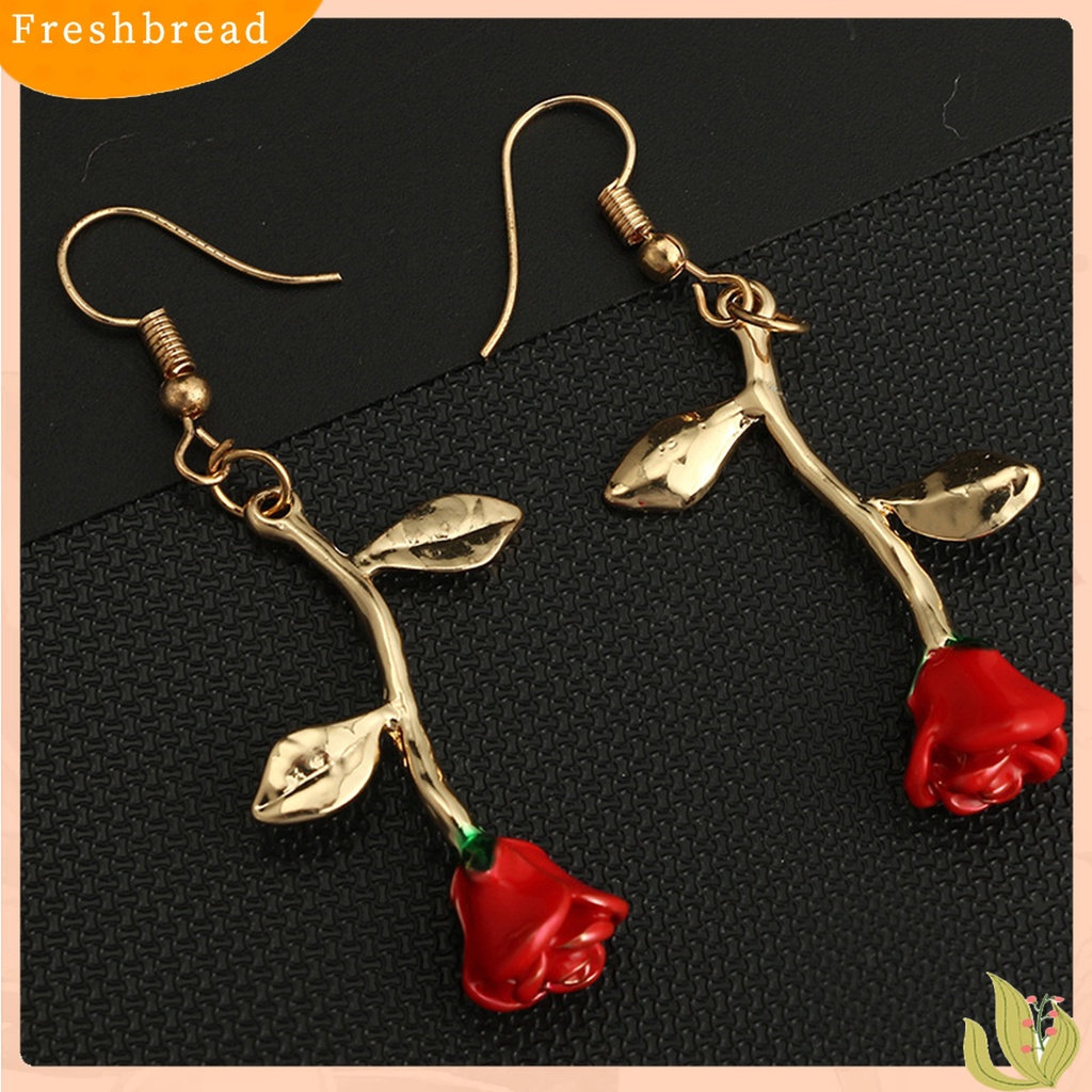 Terlaris Vintage Rose Flower Leaf Dangle Hook Earrings Leaf Ear Stud  for Women Girl