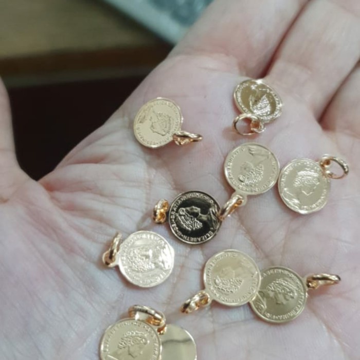 Unik Liontin bandul kalung koin queen elizabeth emas asli gold coin 375 ubs Limited