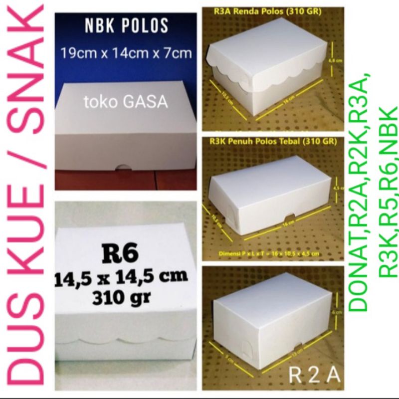 

DUS jajan R2k - R2A - R3K - R3A putih polos - R3A motif - R5k - R6 - NBK DONAT ISI 1/KERDUS PUTIH polos duplex DOS DUS JAJAN KUE ROTI SNACK PUTIH POLOS /DUS Snack/KOTAK KUE/DOS JAJAN 310 gsm (POLOS) minim 10 lembar