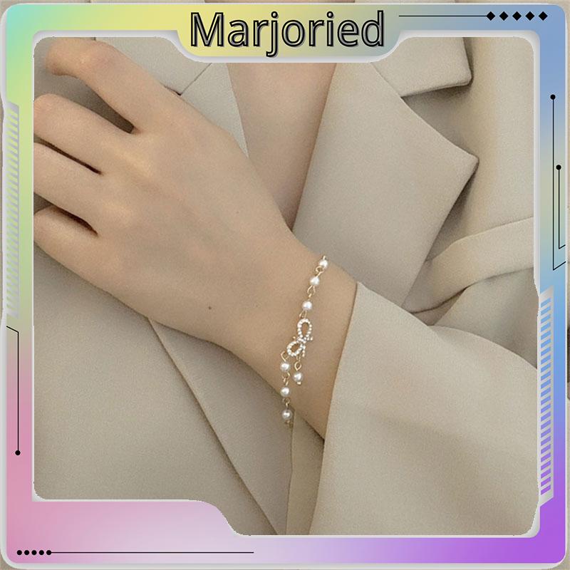 Gelang Korea Fashion Busur Mutiara Hias Berlian Imitasi Bangle Liar Aksesoris Fashion-MJD