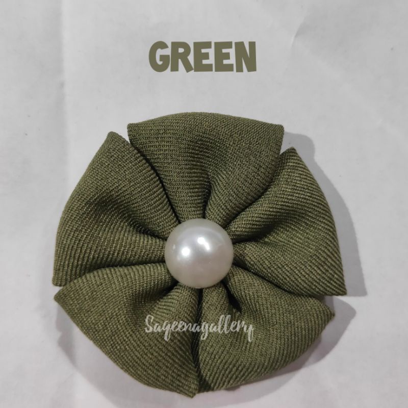 BROS BUNGA MUTIARA BROSS JILBAB MURAH MEWAH BROOCH HIJAB KAIN / SOUVENIR MURAH-Green