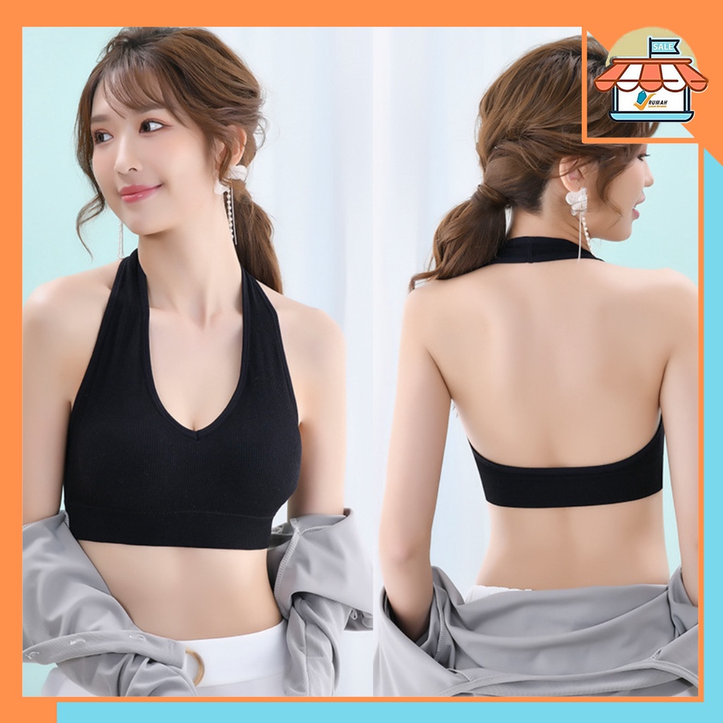 RSB BR272 BRA Bh Wanita Atasan V-neck Seksi Leher Tali Ikat Gantung Crop Top Bra Sport Tanpa Kawat